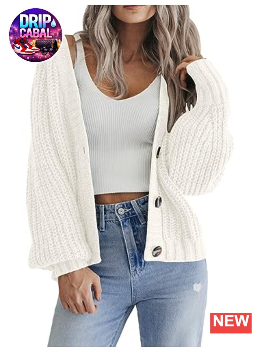Chunky Knit Long Sleeve Cardigan V-Neck Button Down Fall Winter